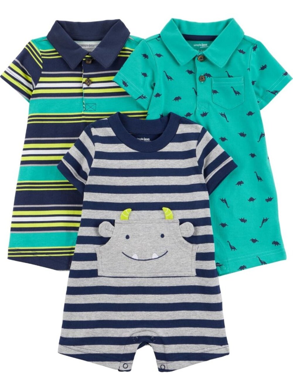 Adorable Baby Boys' 3-Pack Rompers | Soft Cotton, Cute Designs, Easy Change